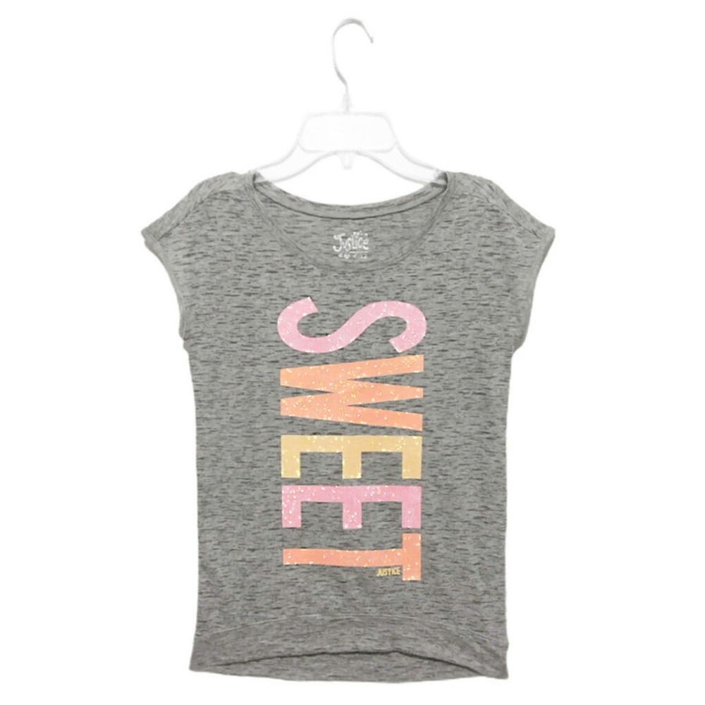Justice girls size 12 sweet grey glitter t-shirt